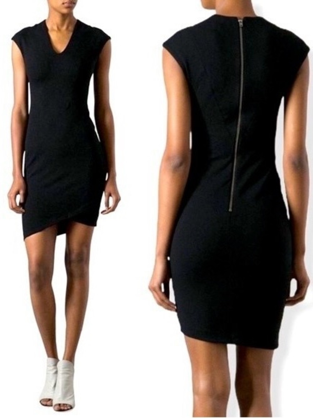 Helmut Lang Black Cap-Sleeve Asymmetrical Sheath Dress size S